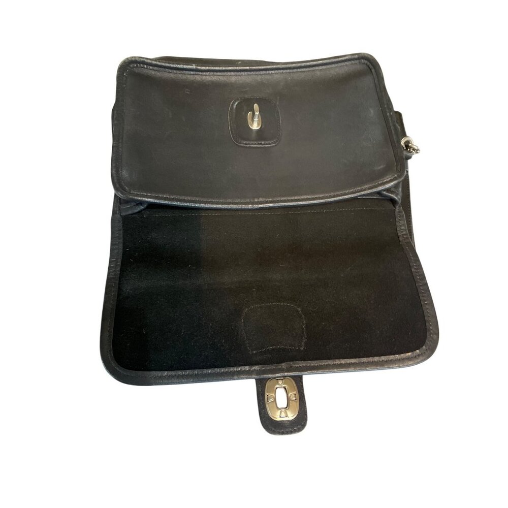 Vtg Coach 9832 Black Leather Turnlock Clutch Handbag Brushed Nickel Hardware - Picture 9 of 11